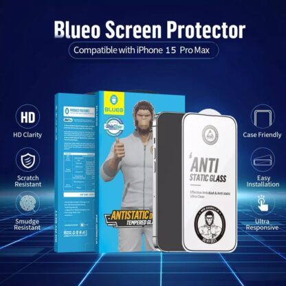 Blueo Anti Static HD 2.5 D Tempered Glass screen protector for iPhone 15 Pro - Image 3