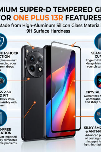 Premium Super-D Tempered Glass for ONE PLUS 13R | Edge-to-Edge Black Panel | Bubble-Free | HD Clear & Anti-Shock
